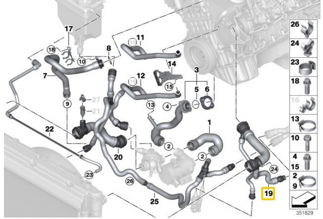 BMW E60 vízcső 23i 25i 30i - 17127546064