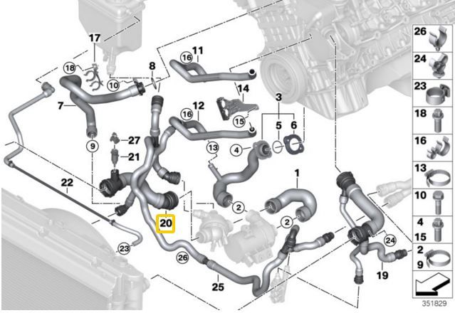 BMW E60 vízcső 23i 25i 30i - 17127521778