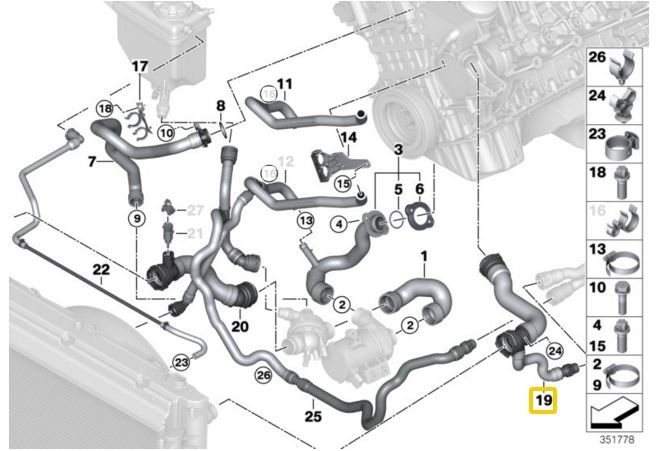 BMW E60 E61 vízcső 23i 25i 30i - 17127521777