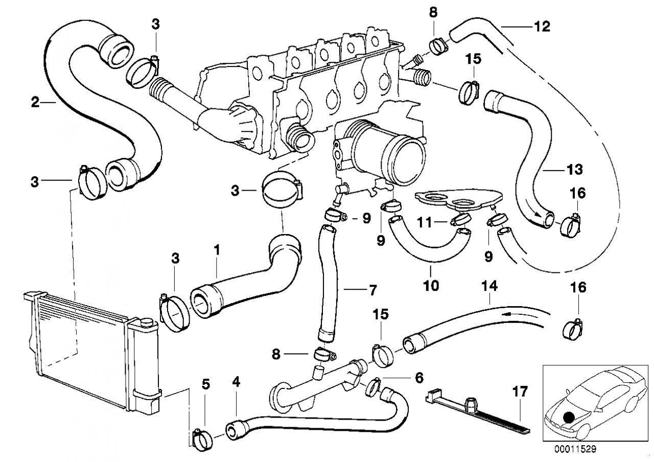 BMW E36 E34 vízcső 316i 318i 518i - 11531739559