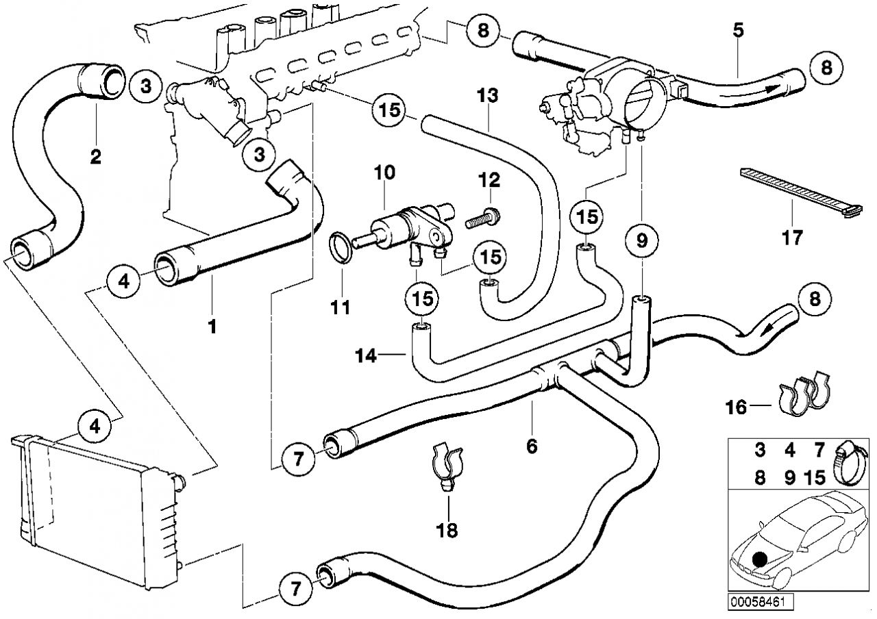 BMW E34 vízcső 5.20i - 5.25i - 11531738054