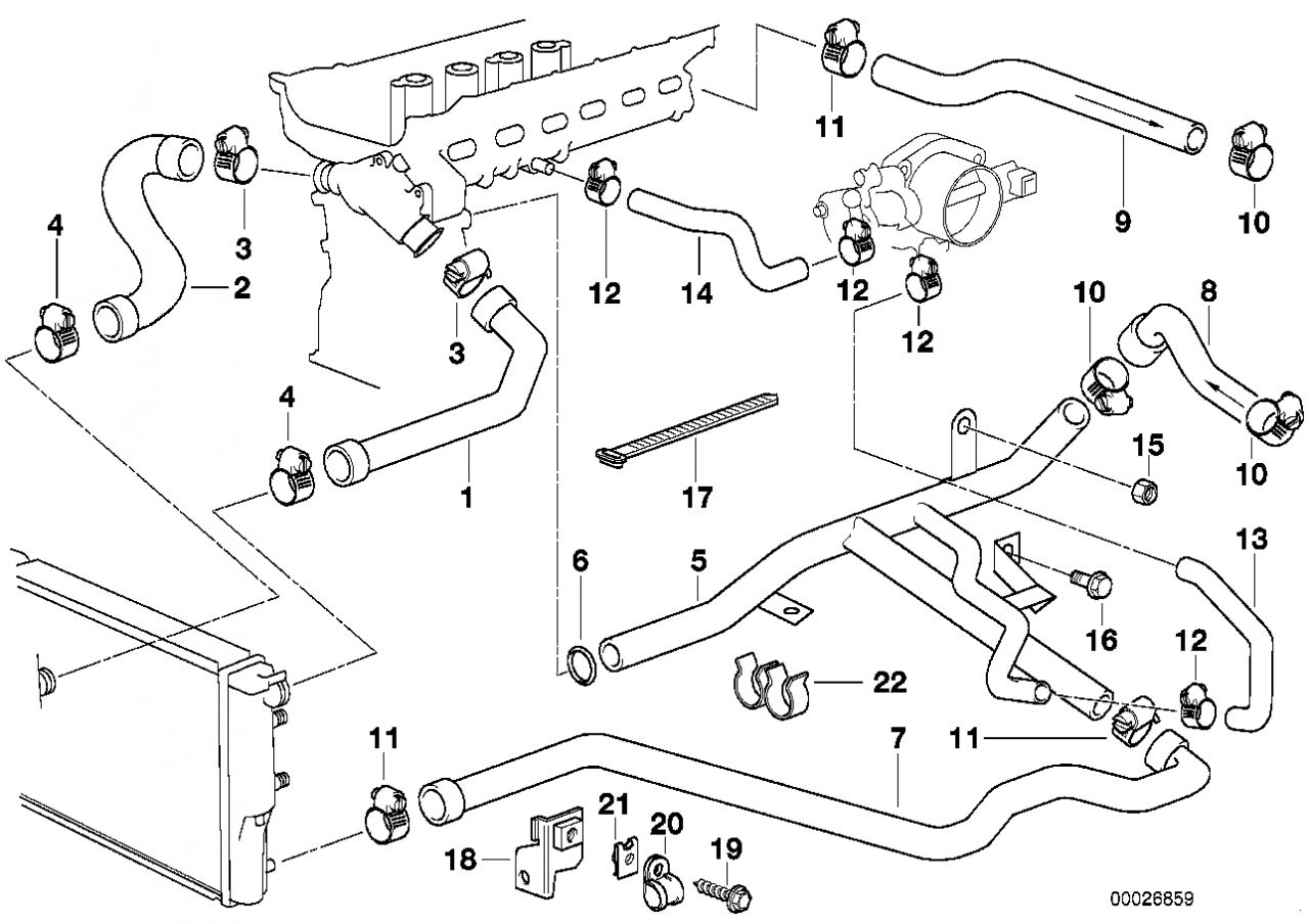 BMW E39 vízcső 5.20i5.23i5.25i5.28i 64218391003